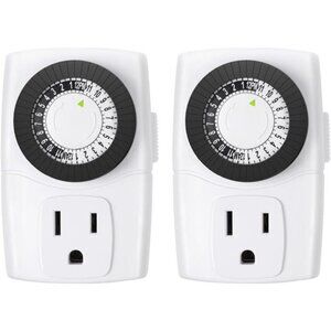 60/U47 Indoor Mini 24-Hour Mechanical Outlet Timer, 3-Prong, 2-Pack